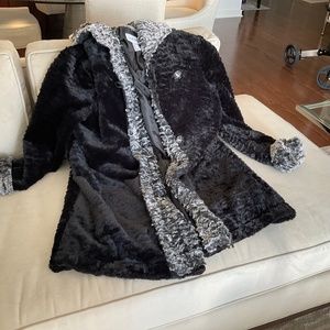 Black faux Persian lamb Joseph Ribkoff long jacket size 8